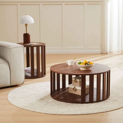 Tables basses gigognes effet bois ronde 50 et 75 cm bois foncé