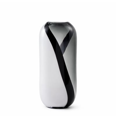 Vase décoratif en verre soufflé blanc gris et noir h38