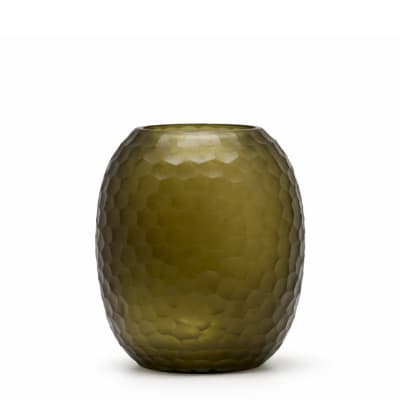 Vase décoratif en verre soufflé vert h25