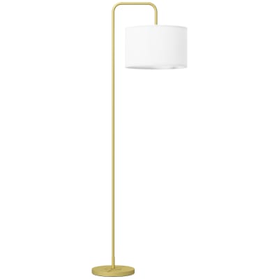 Lampadaire sur pied interrupteur à pied aspect lin et acier doré blanc