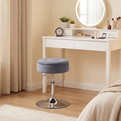 Tabouret de coiffeuse réglable hauteur base métal assise velours gris