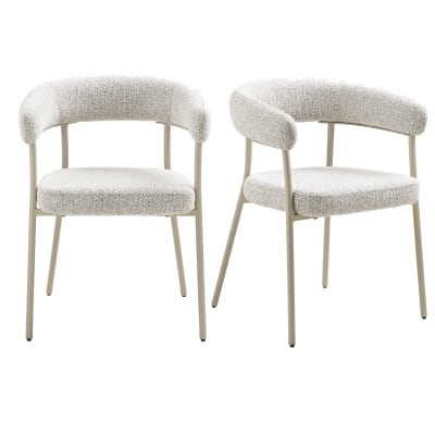 Fauteuil de table en tissu sable et acier beige (x2)