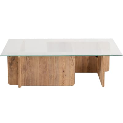 Table basse rectangulaire effet bois et verre 105 cm