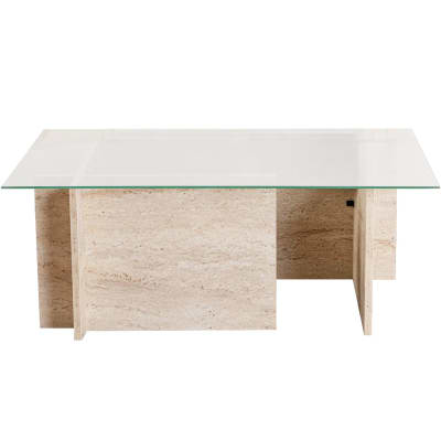 Table basse rectangulaire effet travertin et verre 105 cm