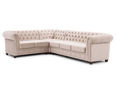 Canapé Chesterfield d’angle avec fonction lit en velours beige