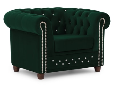 Fauteuil Chesterfield en velours bouteille verte