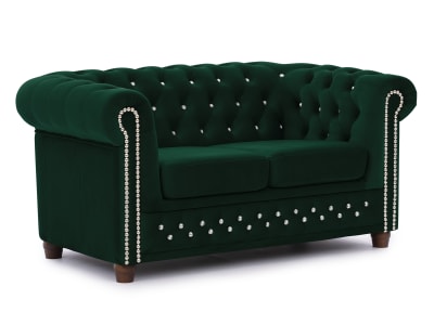 Canapé 2 places Chesterfield en velours bouteille verte