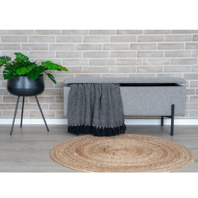 Banc avec rangement en tissu gris 95 cm