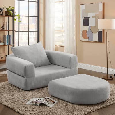 Fauteuil convertible avec repose-pied, lit pliant compact gris