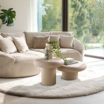 Set de 2 tables basses forme champignon en fer beige mat
