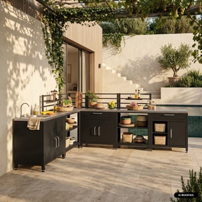 Meubles de cuisine extérieure acier 6 modules