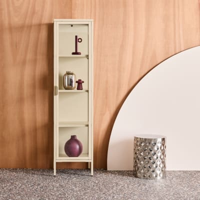Buffet, vaisselier acier et verre trempé 1 porte 160cm beige