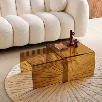 Tables gigognes verre trempée 50 / 45 cm ambre