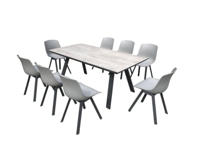 Salon de jardin aluminium et plateau aspect ciment 8 places