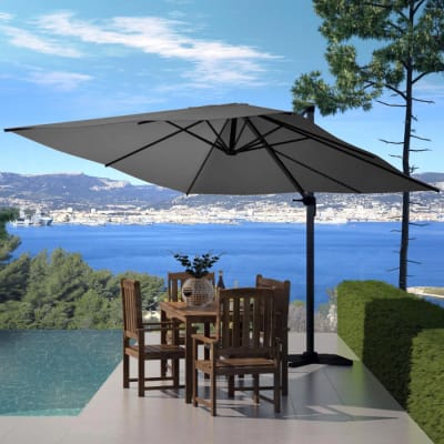 Parasol gris déporté carré 3 x 3 m rotatif à 360