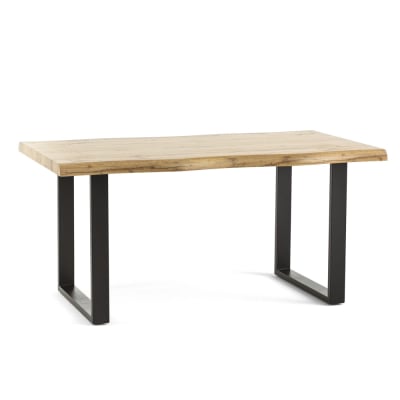 Table industrielle 160x90 cm avec plateau effet bois et pieds en métal