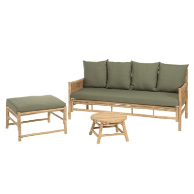 Canapé 3 places 1 pouf 1 table basse bambou