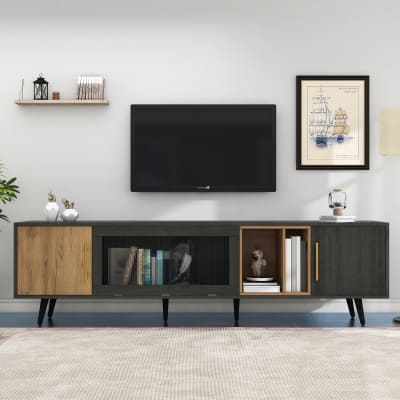 Meuble tv changhong avec porte vitrée et rangement, 200 cm, gris