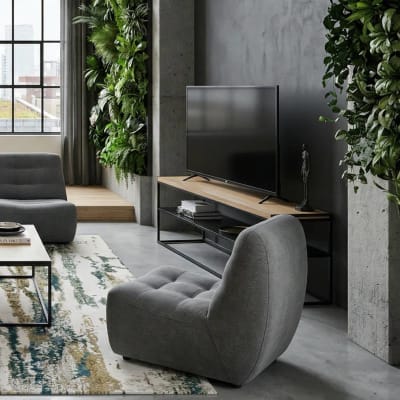 Meuble tv effet en métal noir et plateau effet bois