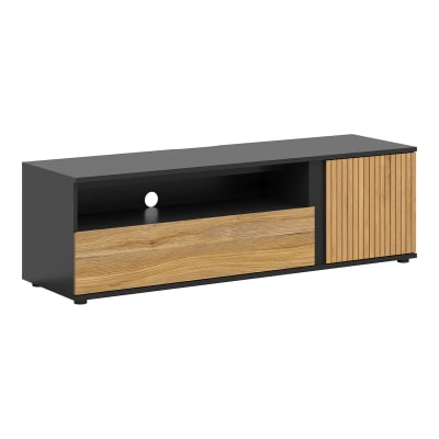 Meuble tv 1 porte 1 tiroir 155 cm noir panneaux de particules