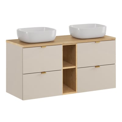 Meuble double vasque 120cm 2 niches panneaux mélaminé beige