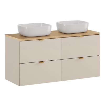 Meuble double vasque 120cm et bois panneaux mélaminé beige