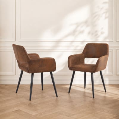 Lot de 2 chaises retro vintage industriel en microfibre marron