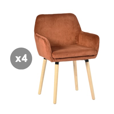 Lot de 4 chaises en tissu côtelé style scandinave rouge tuile