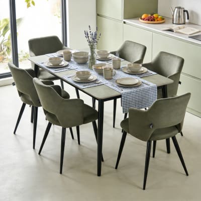 Lot de 6 chaises salle à manger rembourrées avec pieds acier vert