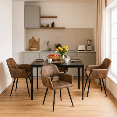 Lot de 4 chaises salle à manger retro industriel en microfibre marron