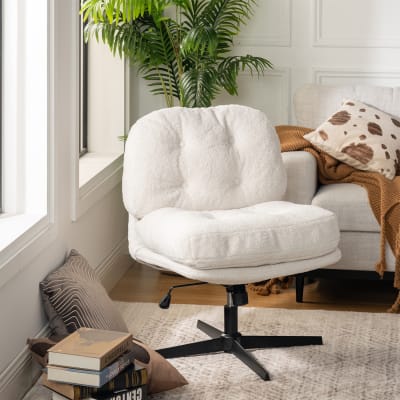 Fauteuil pivotant réglable en hauteur en tissu bouclé blanc