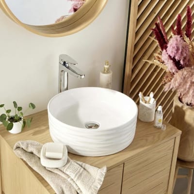 Vasque à poser ronde  en céramique structuré blanche 36cm