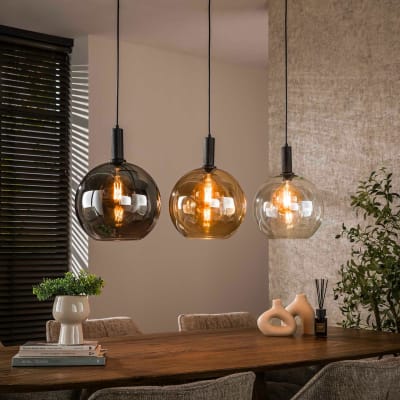 Suspension 3 globes en verre multicolore