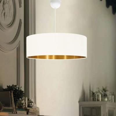 Suspension blanche contemporaine avec abat-jour doré