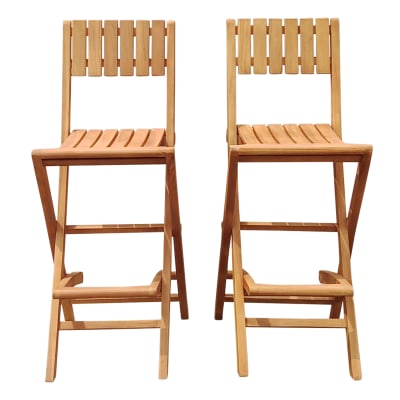 Lot de deux tabourets de bar pliables en bois de teak