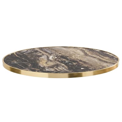 Plateau de table rond blanc et cerclage doré 60 cm marbre marron/doré