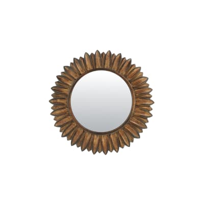 Miroir fleur rond patiné 16.4cm dore