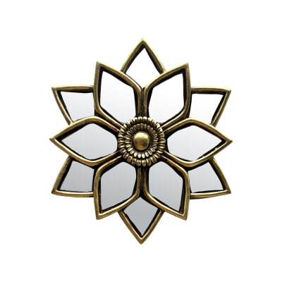 Déco murale fleur miroir 11,5x12cm dore