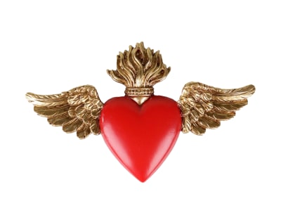 Déco murale ex-voto ailes 12x7.5cm rouge et doré