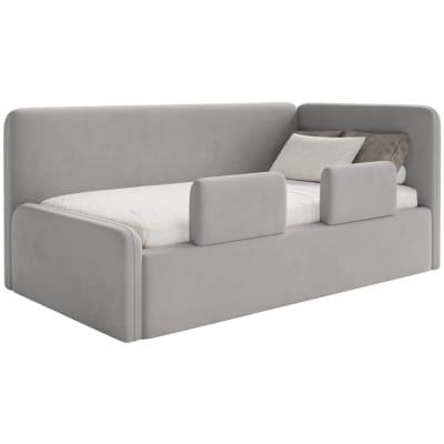 Lit enfant, tête droite, matelas, barrière, velours, gris