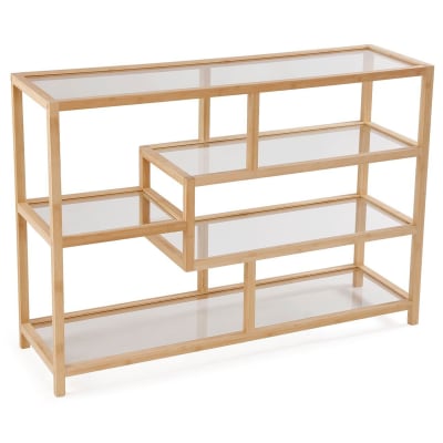 Console d'entrée bambou et plateaux en verre 114x34x79cm