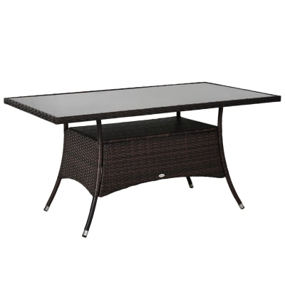 Table de jardin en rotin en polyéthylène avec plateau en verre 150 cm