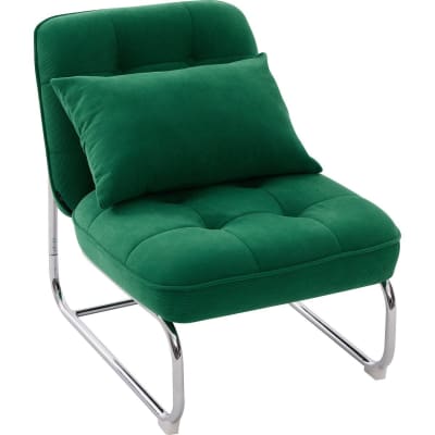 Fauteuil en velours côtelé vert électrique, piètement chromé