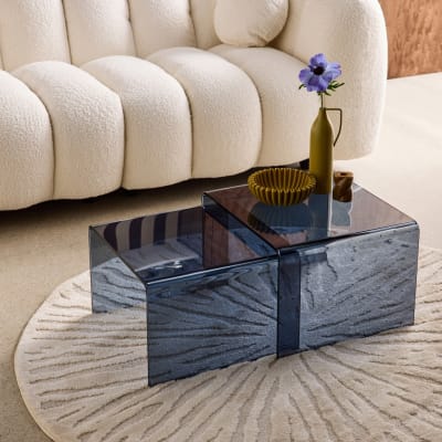 Tables gigognes verre trempée 50 / 45 cm bleu gris