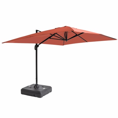 Parasol déporté 4x3 m inclinable + à lester sur roues terracotta