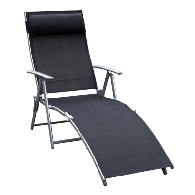 Transat pliant de jardin en acier noir avec coussin