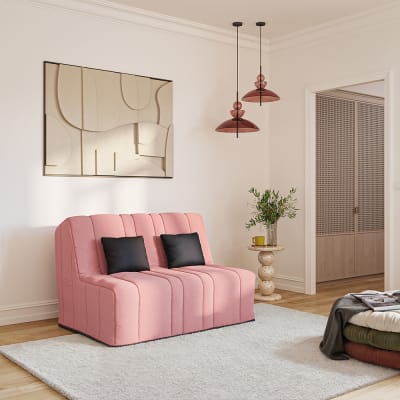 Banquette convertible bz avec 2 coussins offerts tissu rose 160x200