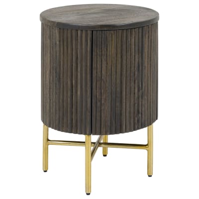Table de chevet en bois de manguier massif et métal avec 1 porte, brun