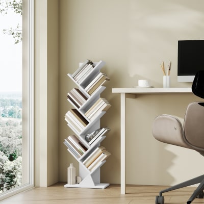 Bibliothèque sur pied étagère de rangement pour salon bois blanc