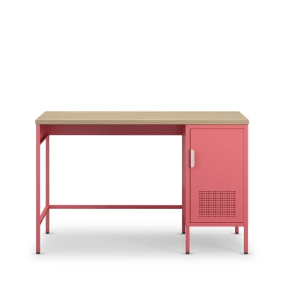Bureau 1 porte en métal l120cm - rose